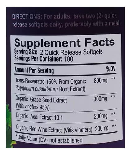 RESVERATROL 1600MG 100 Cápsulas Blandas